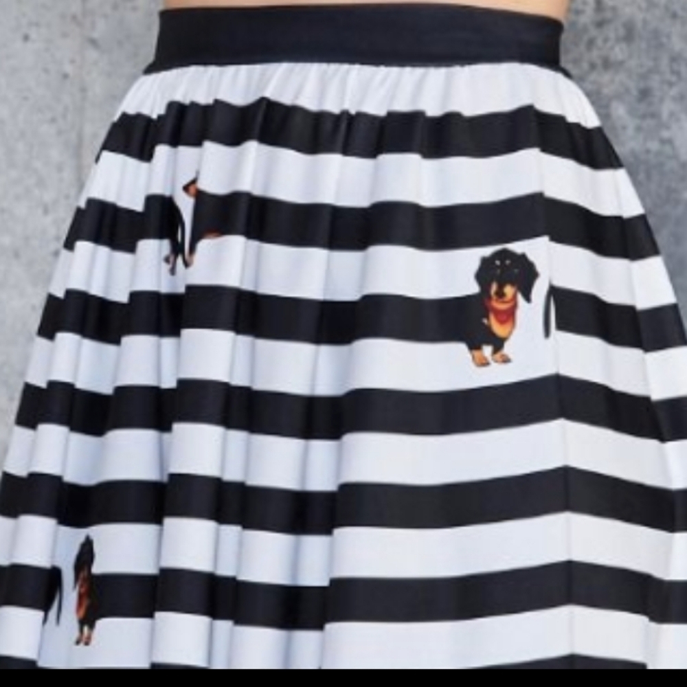 Blackmilk Dachshund Striped Black and White Midi Skirt - Picture 6 of 8